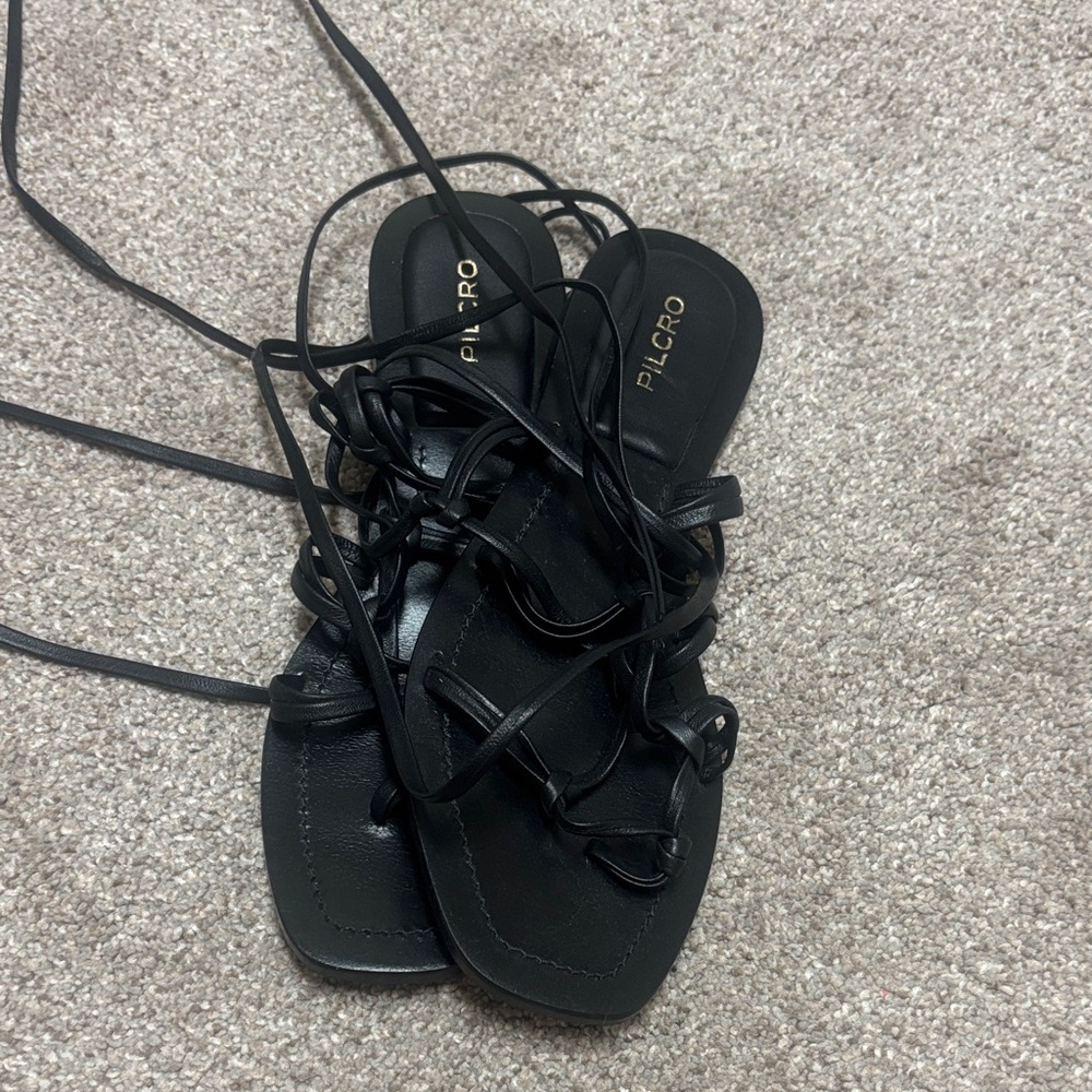 Pilcro Black Lace-Up Strappy Leather Sandals